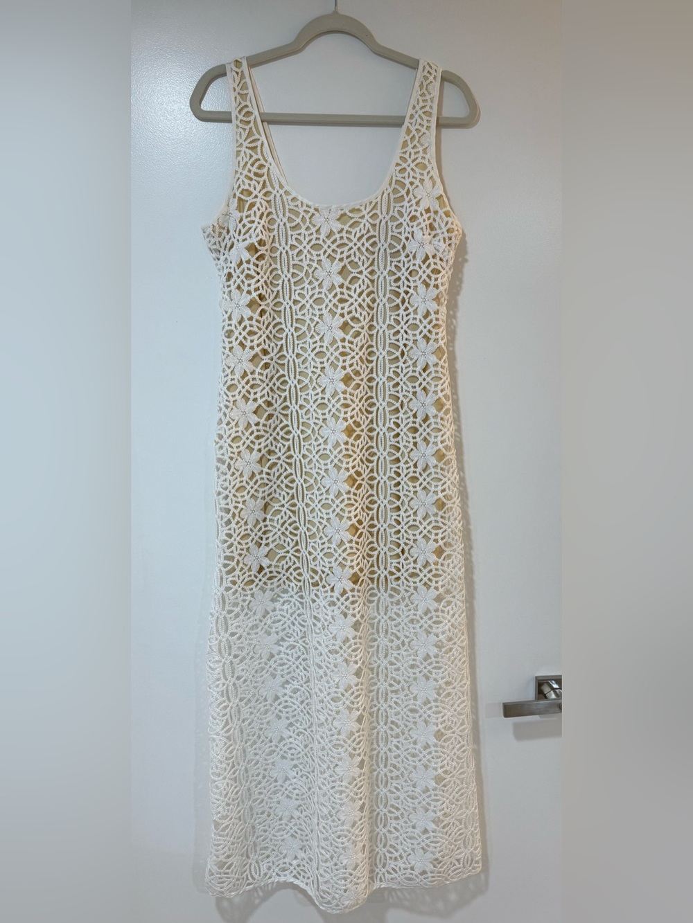 ELF Cream Floral Crochet Lace Maxi Dress Size L